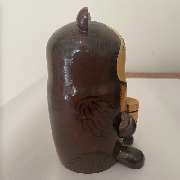 Vintage Hand Painted Wooden Bear Money Bank with Honey Barrel Coin Piggy Bank - Picture 5 of 9